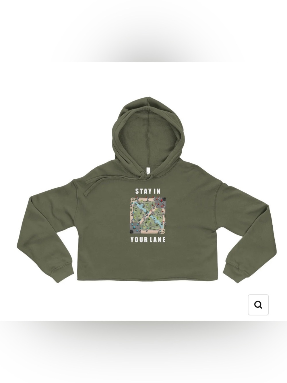 Olive Green Cropped Hoodie with 'Stay In Your Lane' Graphic